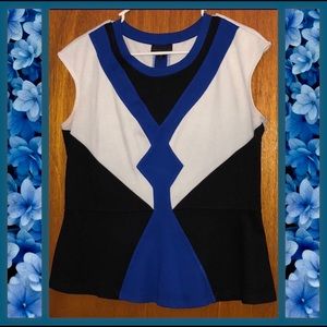 Peplum Black, Blue, & White Top - Large
